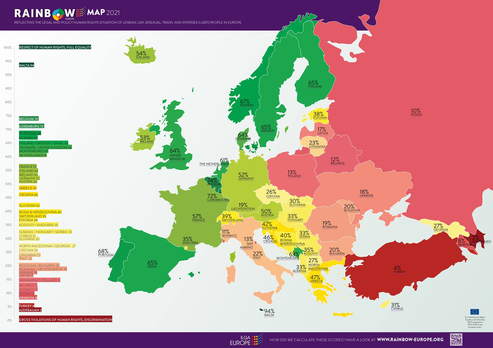 Излезе Rainbow Map 2021 на ILGA Европа